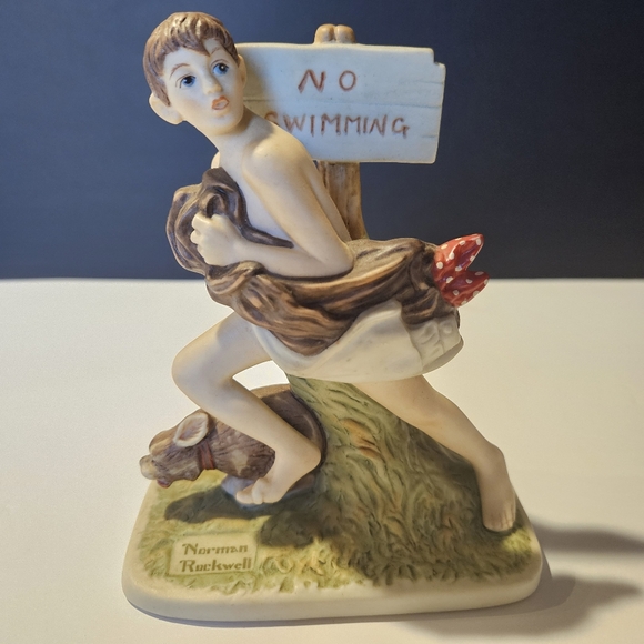 1990 NORMAN ROCKWELL FIGURINE GROSSMAN NO SWIMMING BOY DOG 5" TALL Americana - Picture 1 of 8